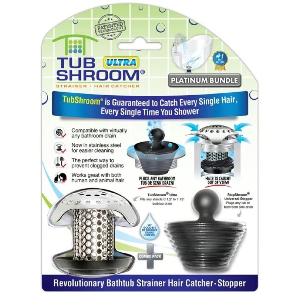 TubShroom Ultra Platinum Drain Strainer Hair Catcher & Stopper - Silver New